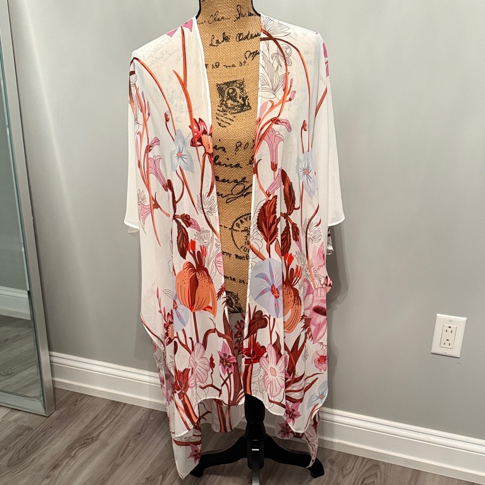 Floral Sheer Kimono, ONE SIZE